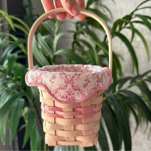 Longaberger “Horizen of Hope” Floral Basket Liner Vintage Handwoven Basket 2002